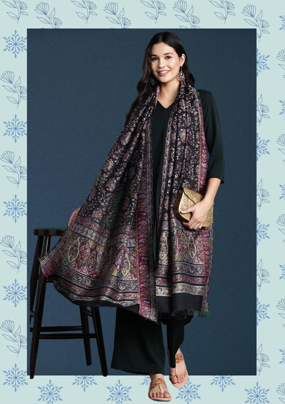 Women Black Dupatta with zari