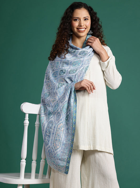 Women White Woven Design Modal Stole