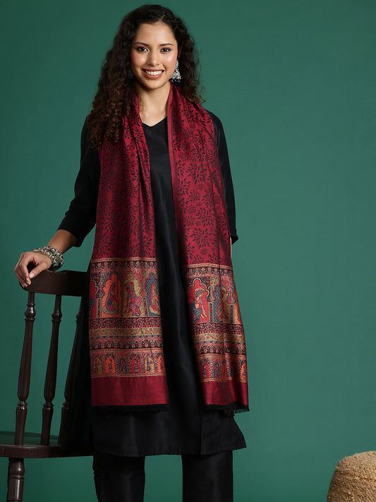 Women Maroon Woven Design Modal Stole