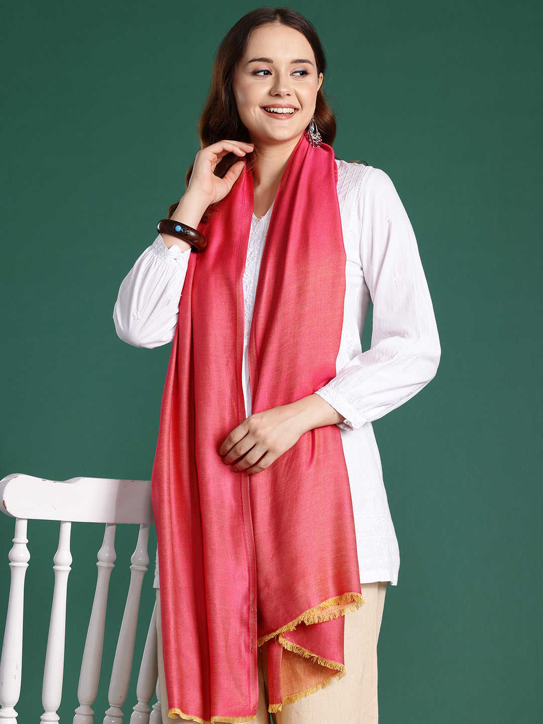 Women Pink Solid Reversible Modal Stole