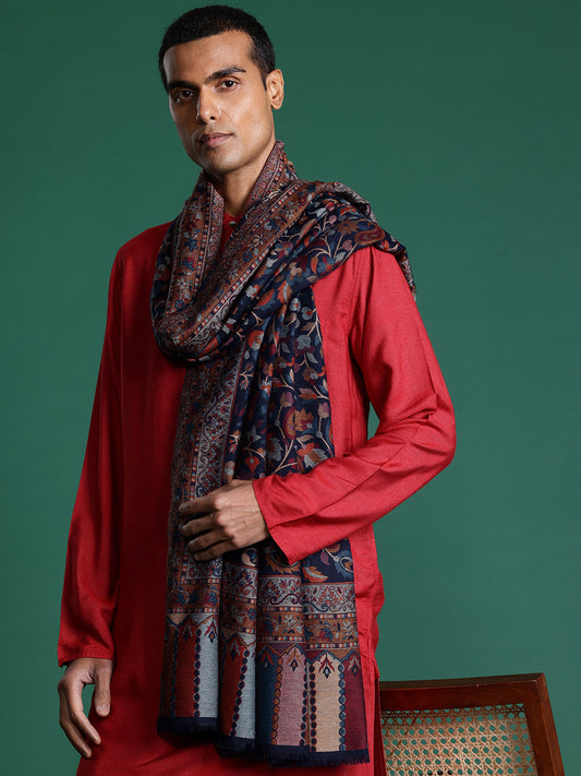 Men Floral Woven Design Kashmiri Kaani Wollen Shawl