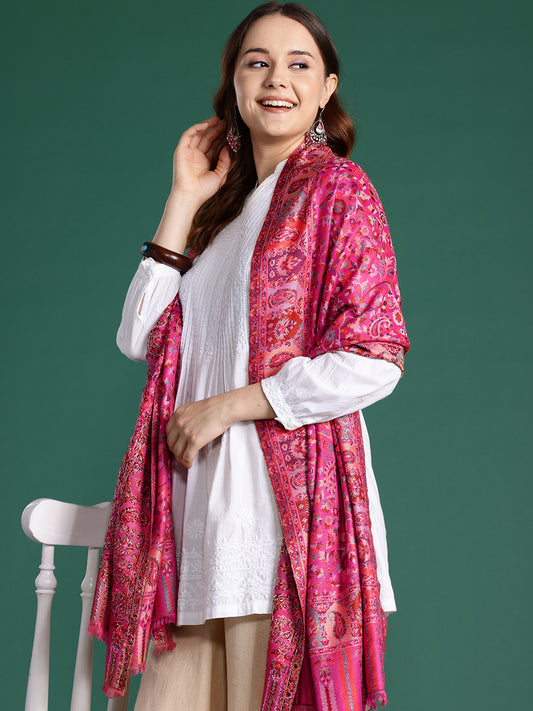 Women Pink Paisley Woven Design Modal Stole