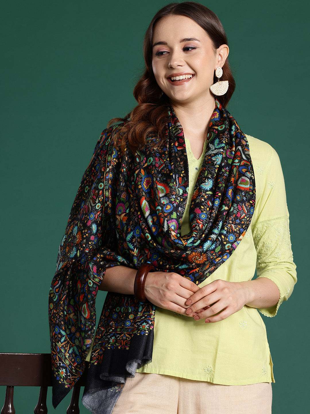 Women Black Printed Modal Stole