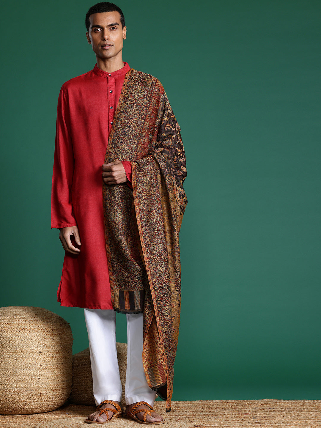 Men Ethnic Motifs Woven Design Jamawar Shawl