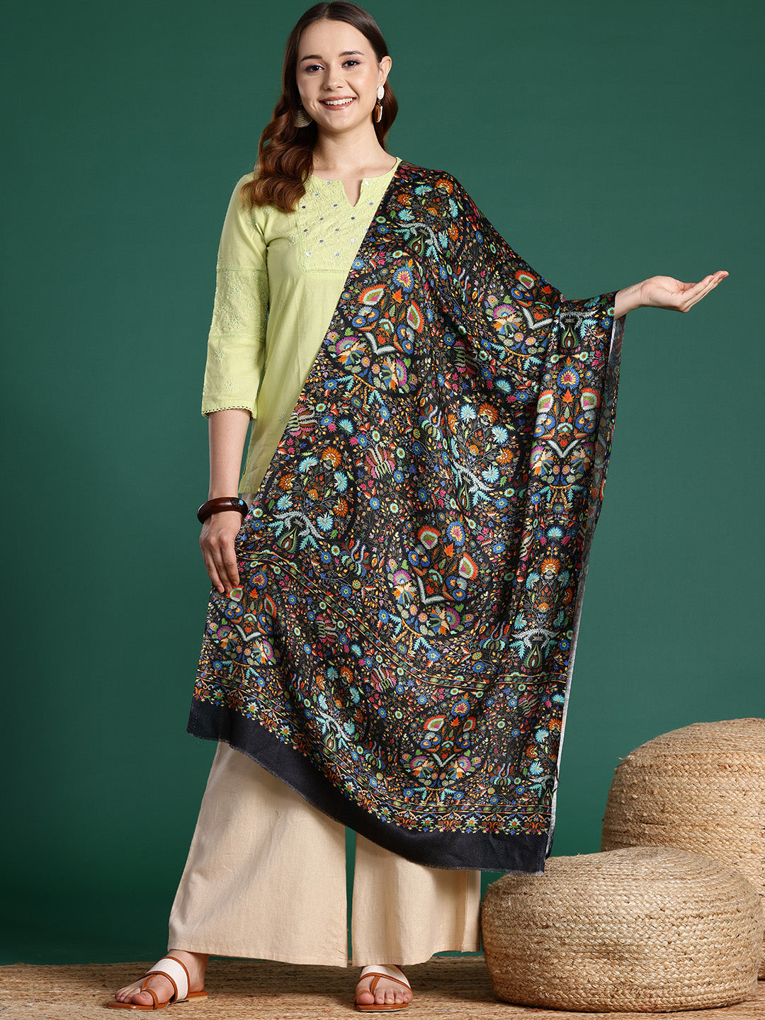 Women Black Printed Modal Stole