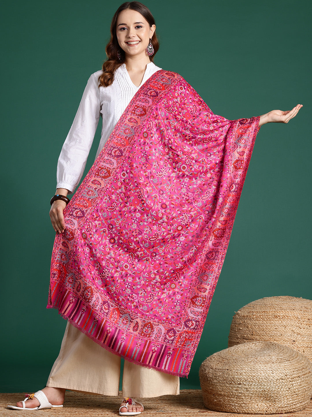 Women Pink Paisley Woven Design Modal Stole