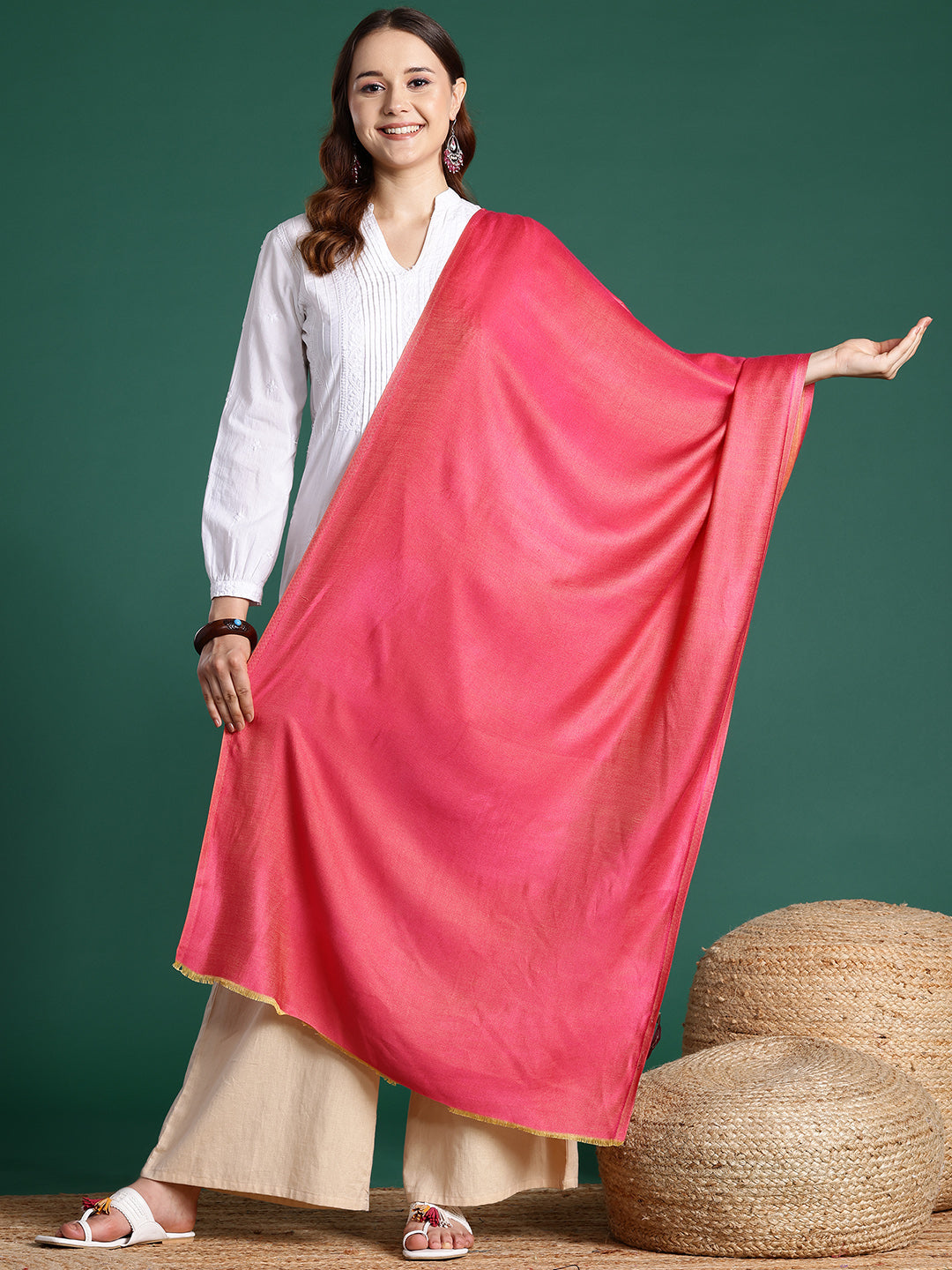 Women Pink Solid Reversible Modal Stole