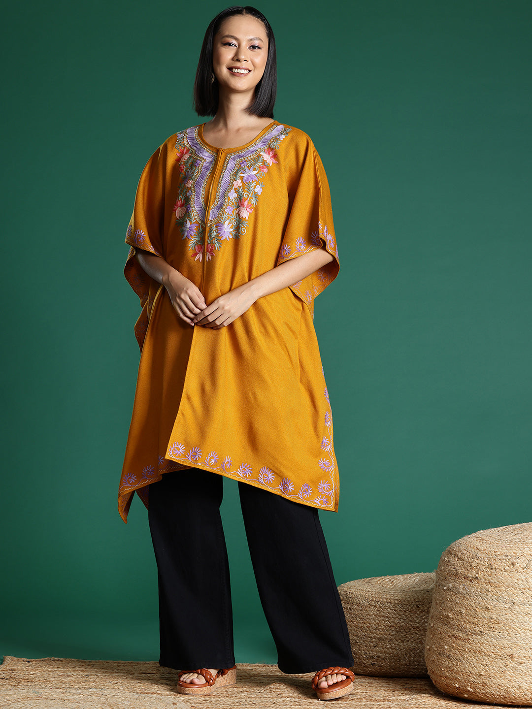 Freesize kaftan pheran with Kashmiri floral embroidery