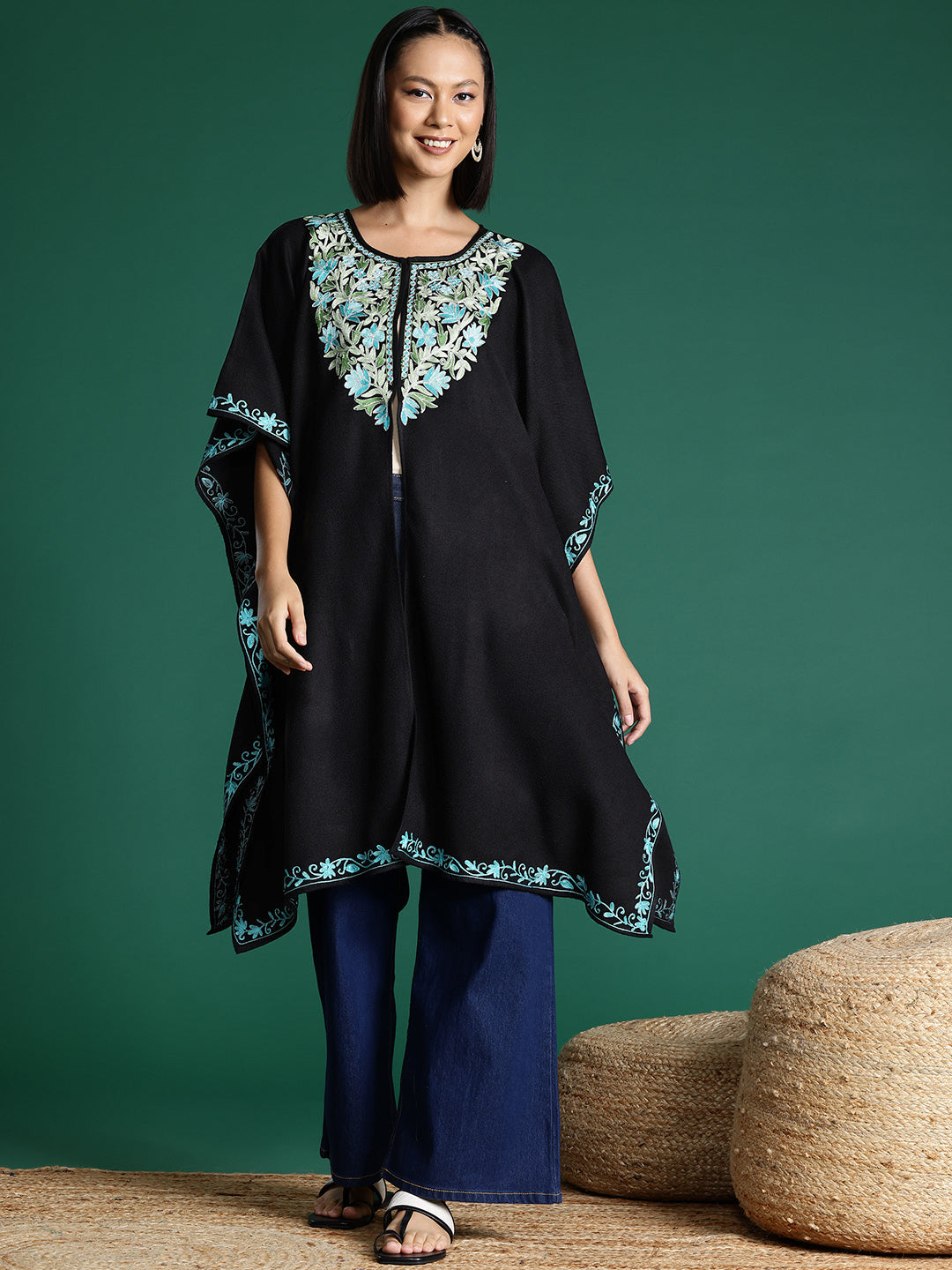 Freesize kaftan pheran with Kashmiri floral embroidery