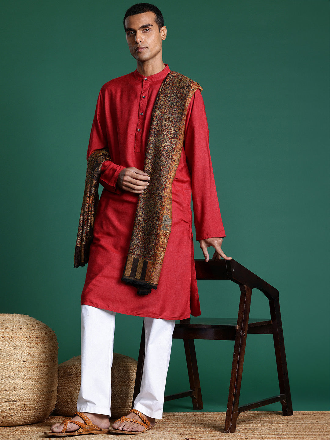 Men Ethnic Motifs Woven Design Jamawar Shawl