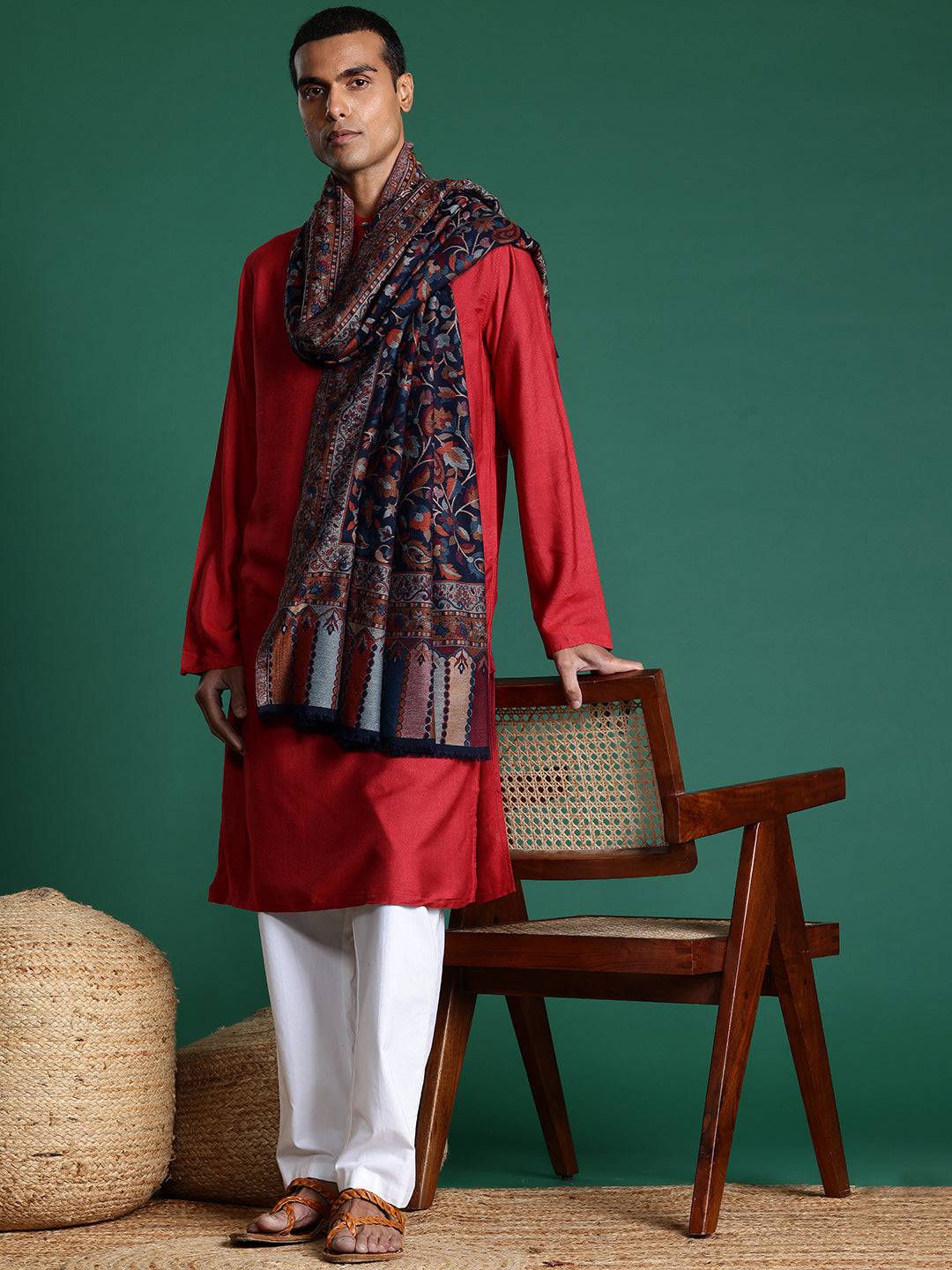 Men Floral Woven Design Kashmiri Kaani Wollen Shawl