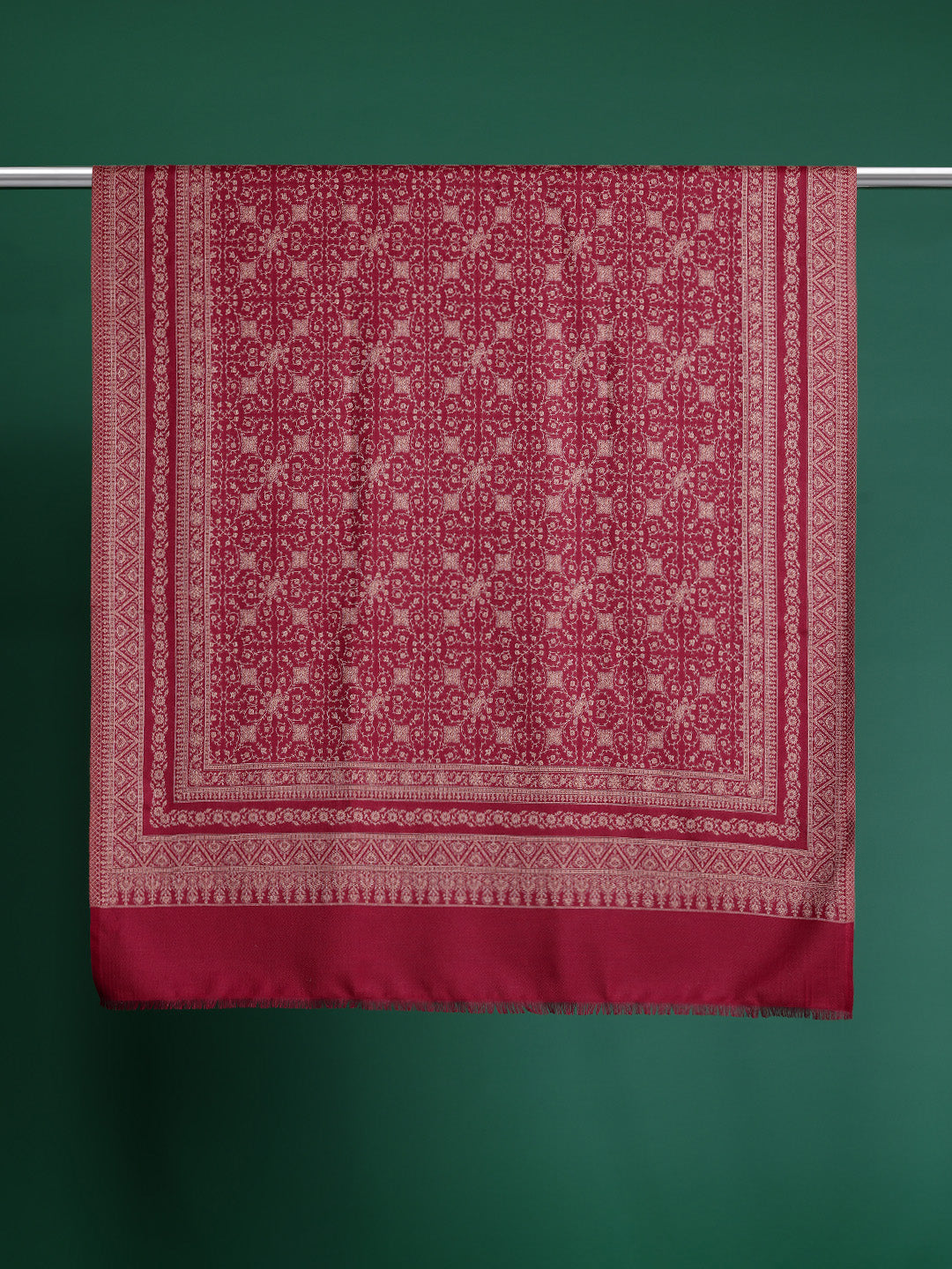 Men Maroon Ethnic Motifs Woven Embroidered Design Kashmiri Shawl