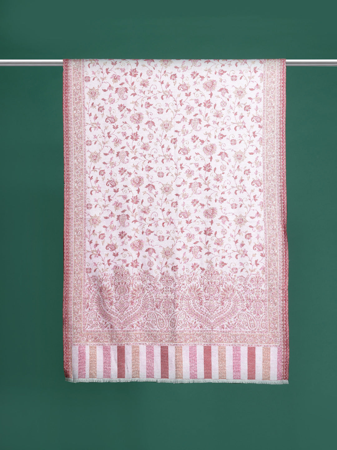 Women Pink And White Woven Design Stole