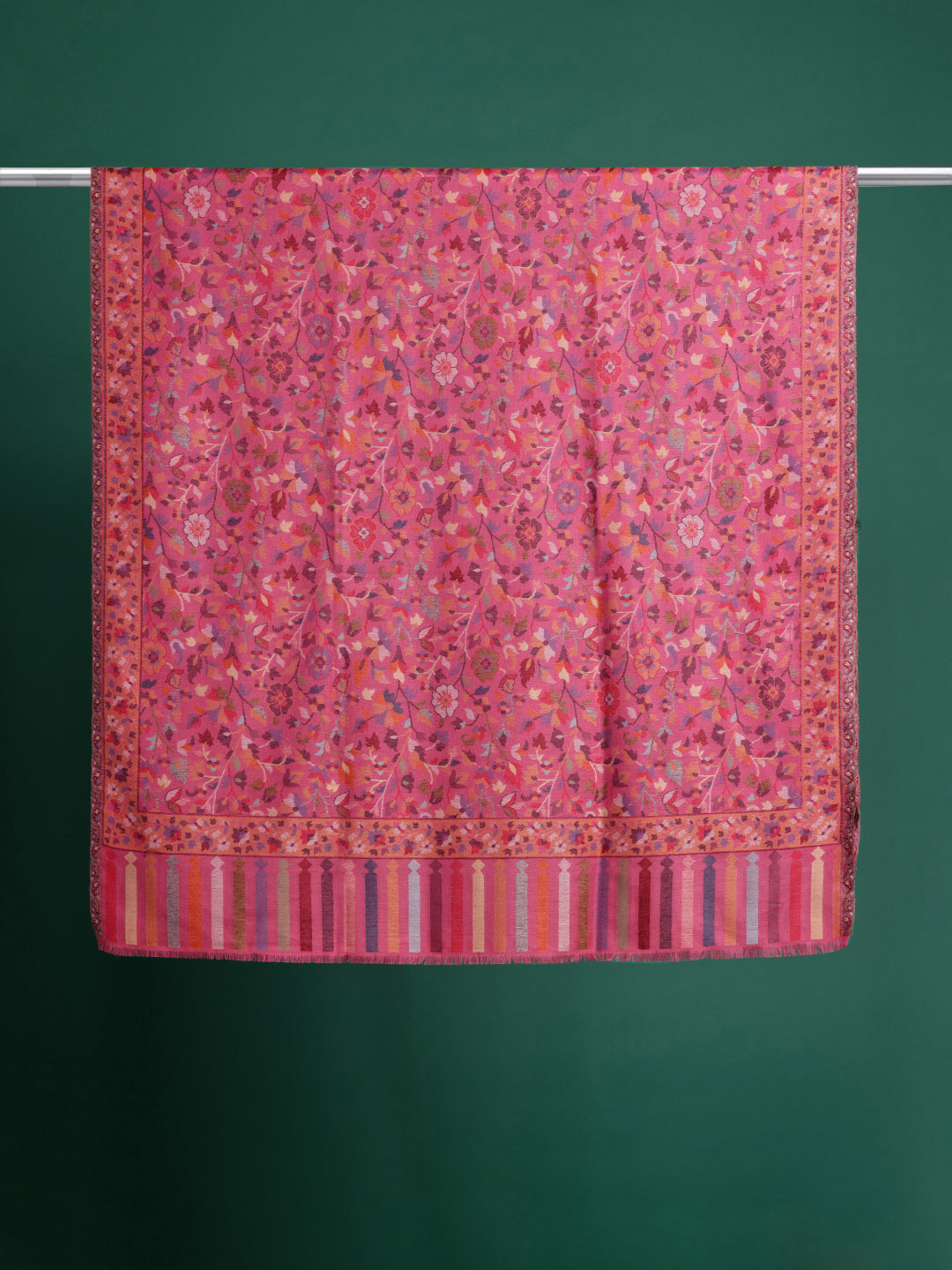 Women Pink Floral Woollen Kashmiri Shawl