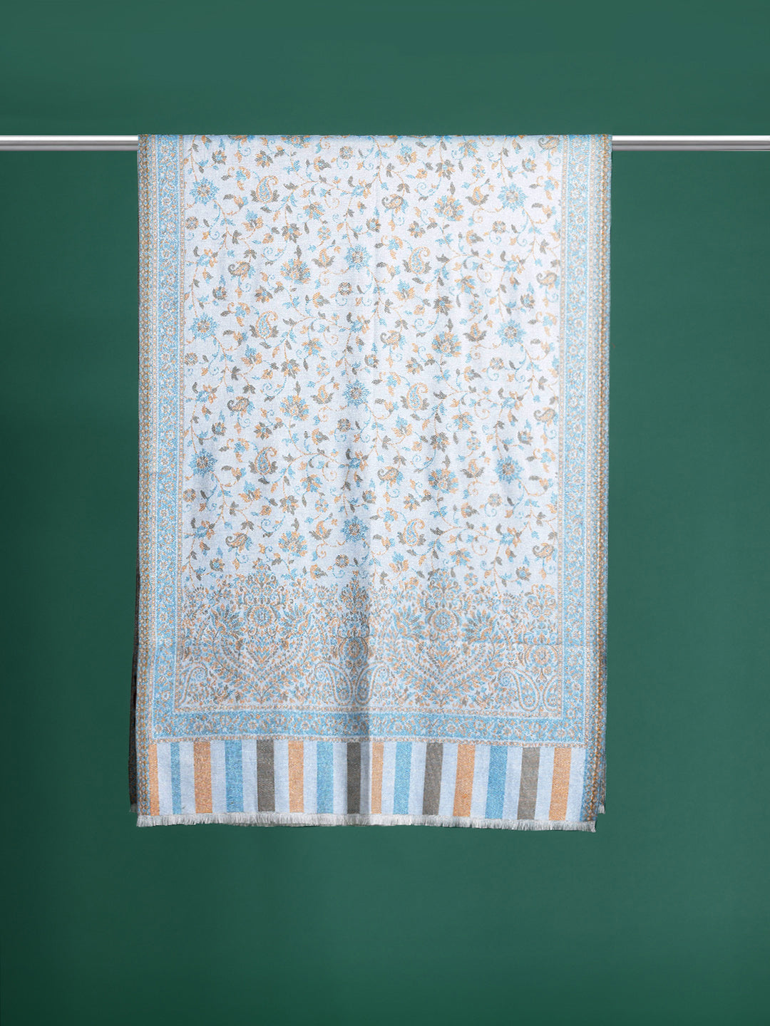 Women Light Blue Floral Woven Design Stole