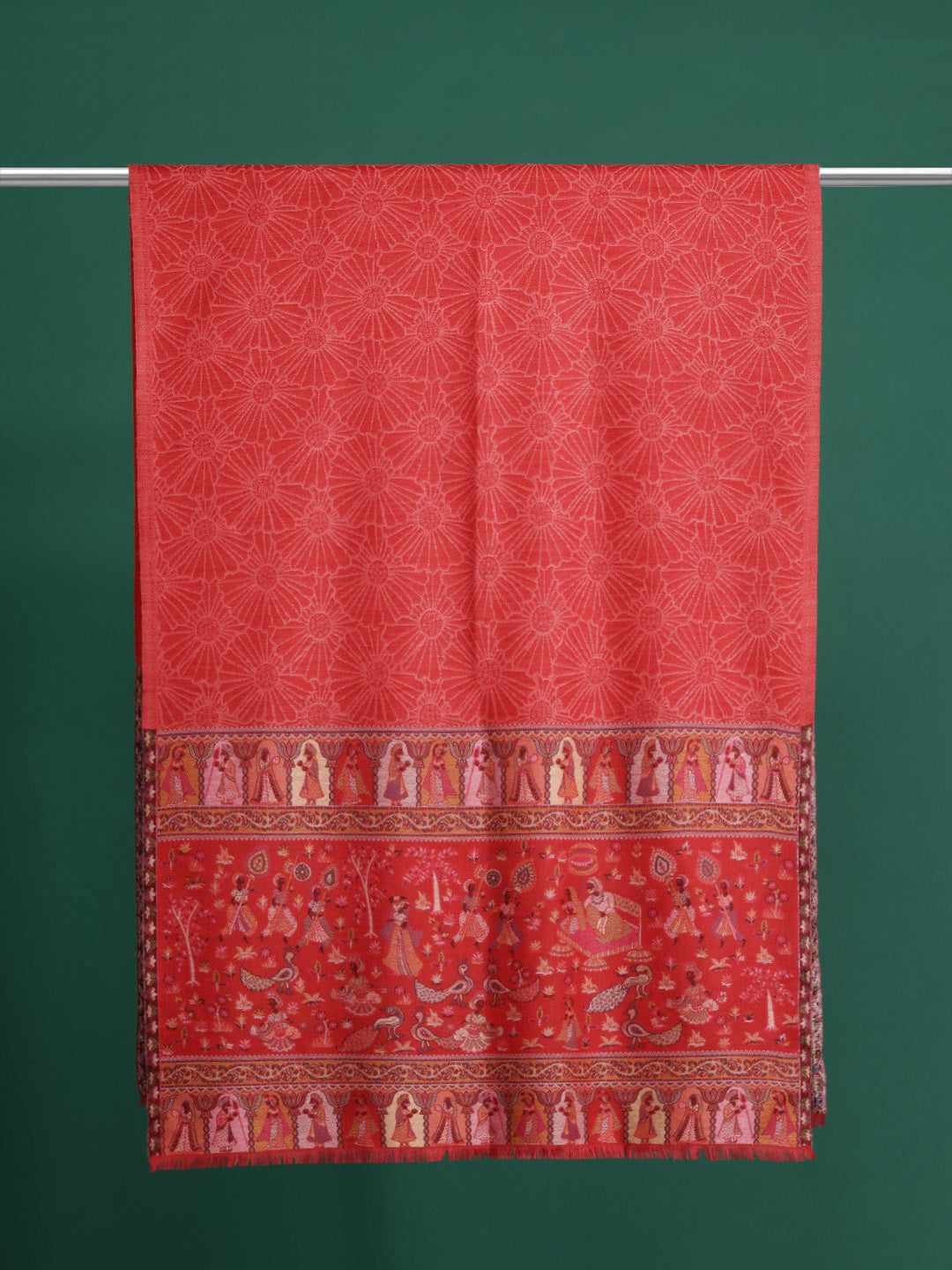 Women Red Woven Design Kashmiri Kaani Stole