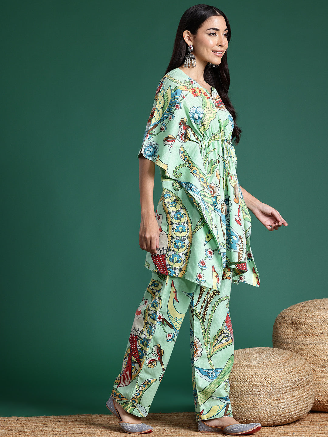 Women Printed Kaftan Pure Cotton Kurti with Palazzos