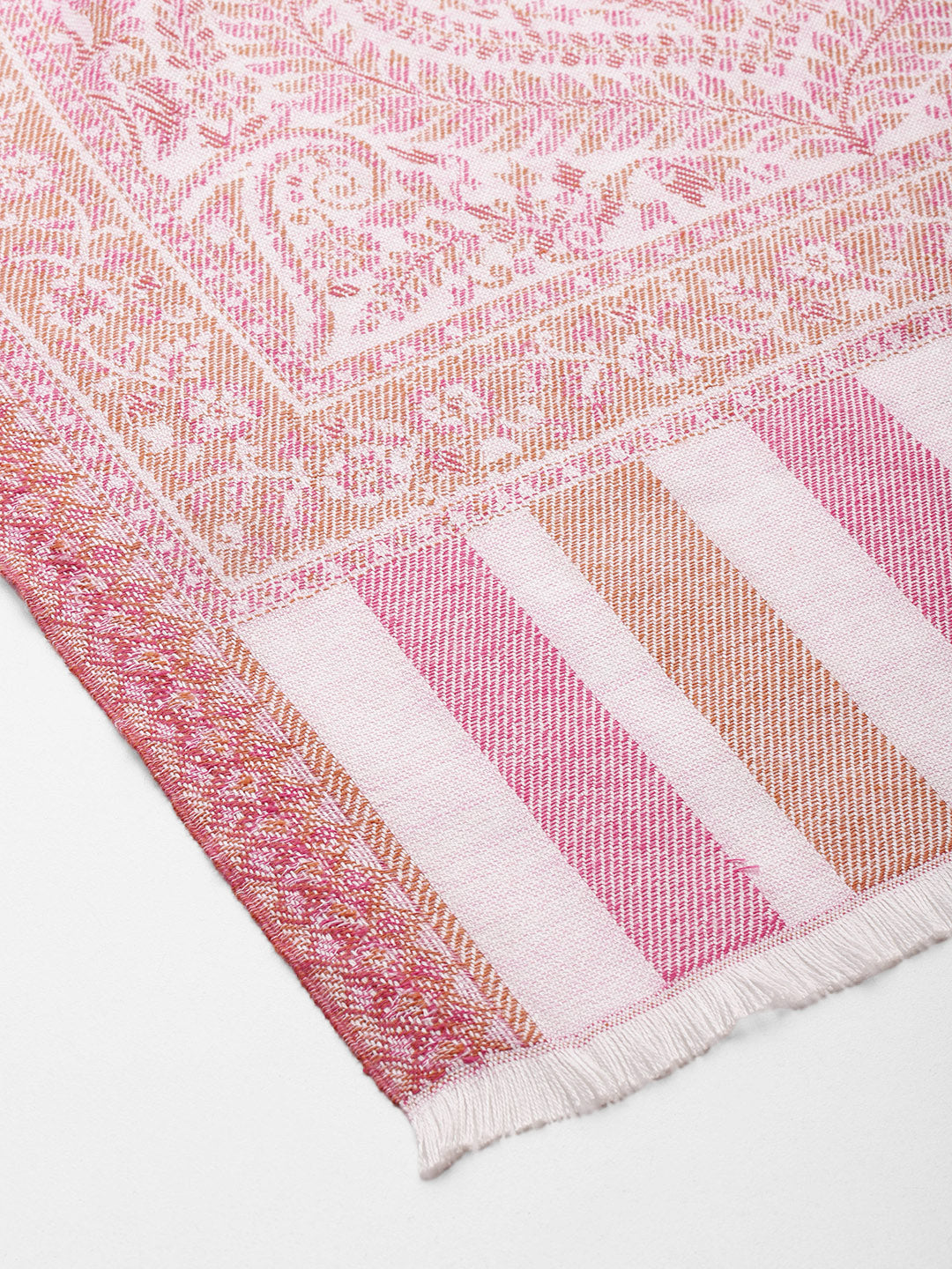 Women Pink And White Woven Design Stole