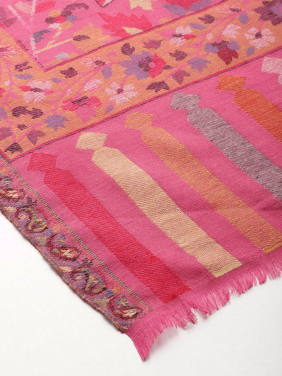 Women Pink Floral Woollen Kashmiri Shawl