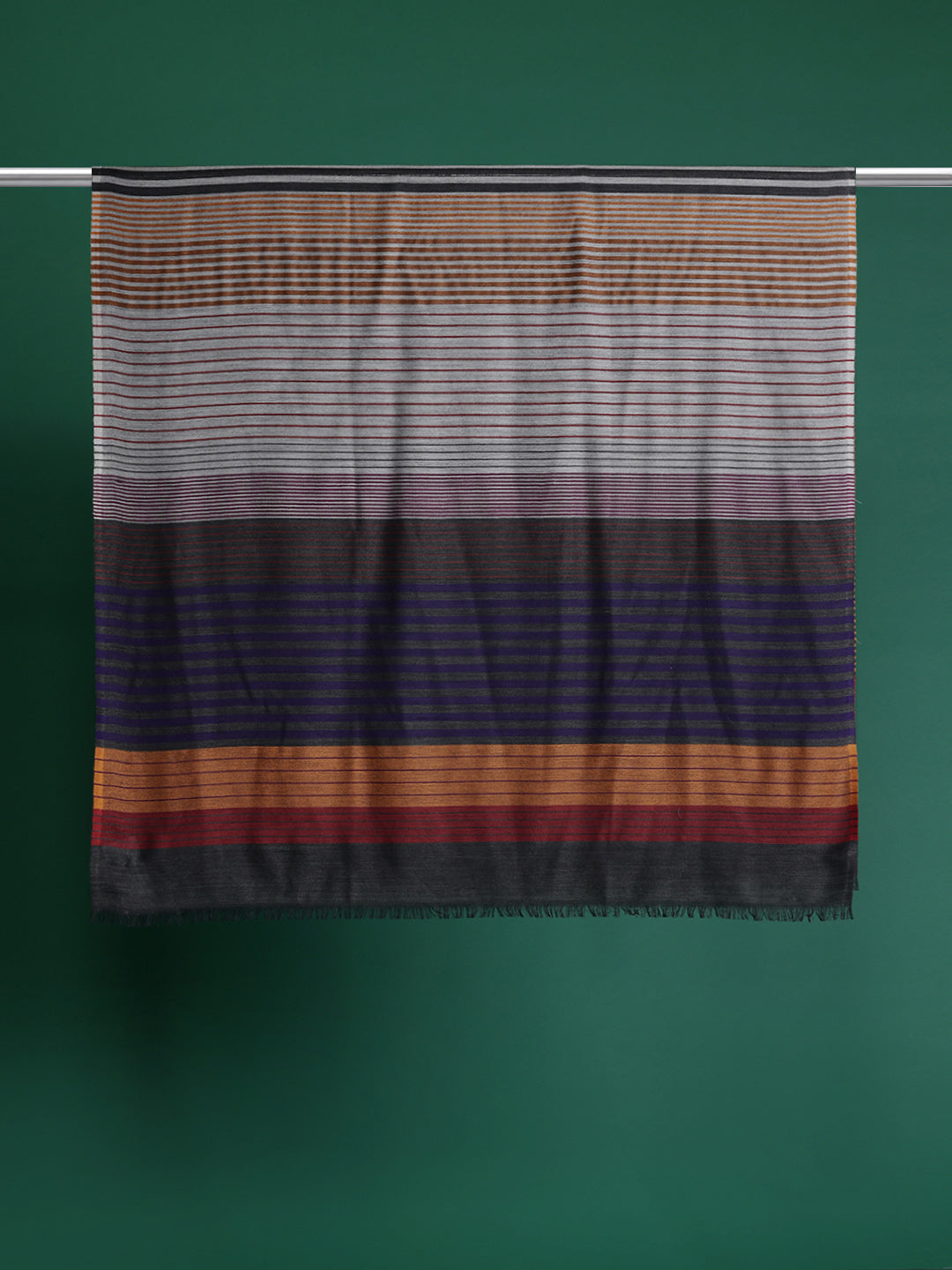 Men Striped Woven Design Acrylic Jamawar Shawl