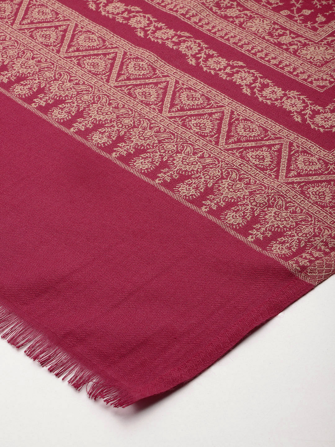 Men Maroon Ethnic Motifs Woven Embroidered Design Kashmiri Shawl