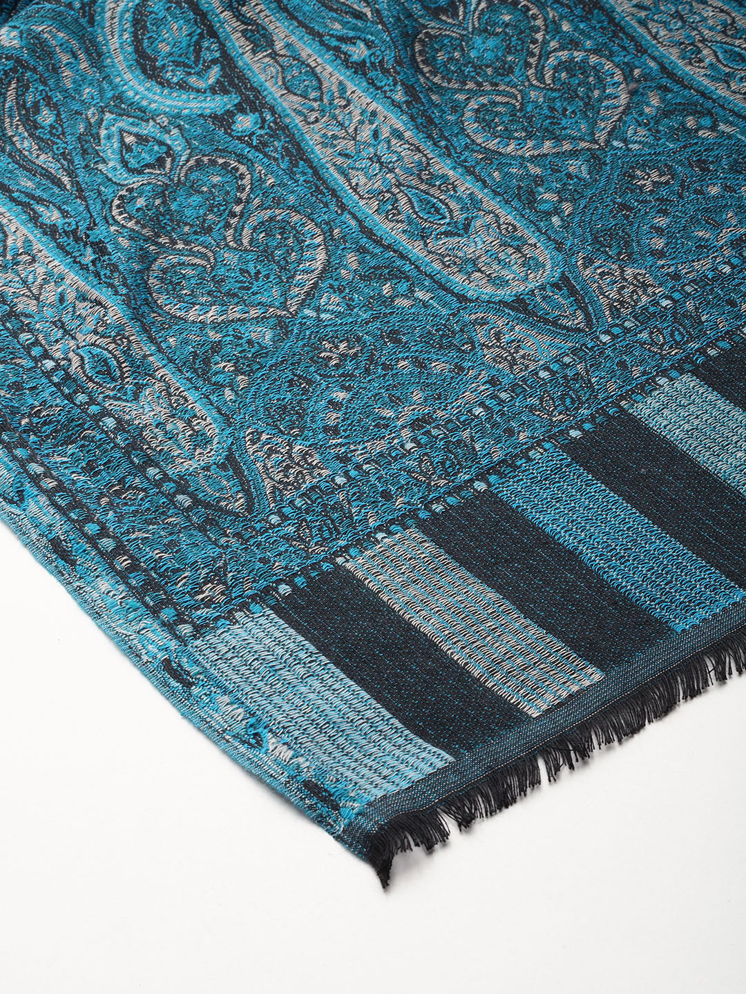 Men Black Ethnic Motifs Woven Design Jamawar Shawl