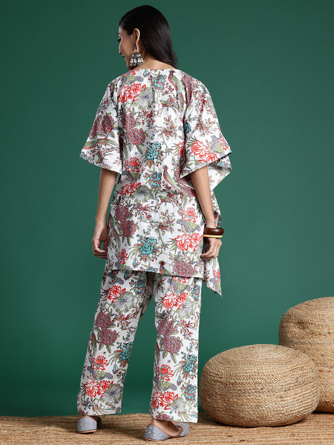 Women Floral Printed Kaftan Pure Cotton Kurti with Palazzos