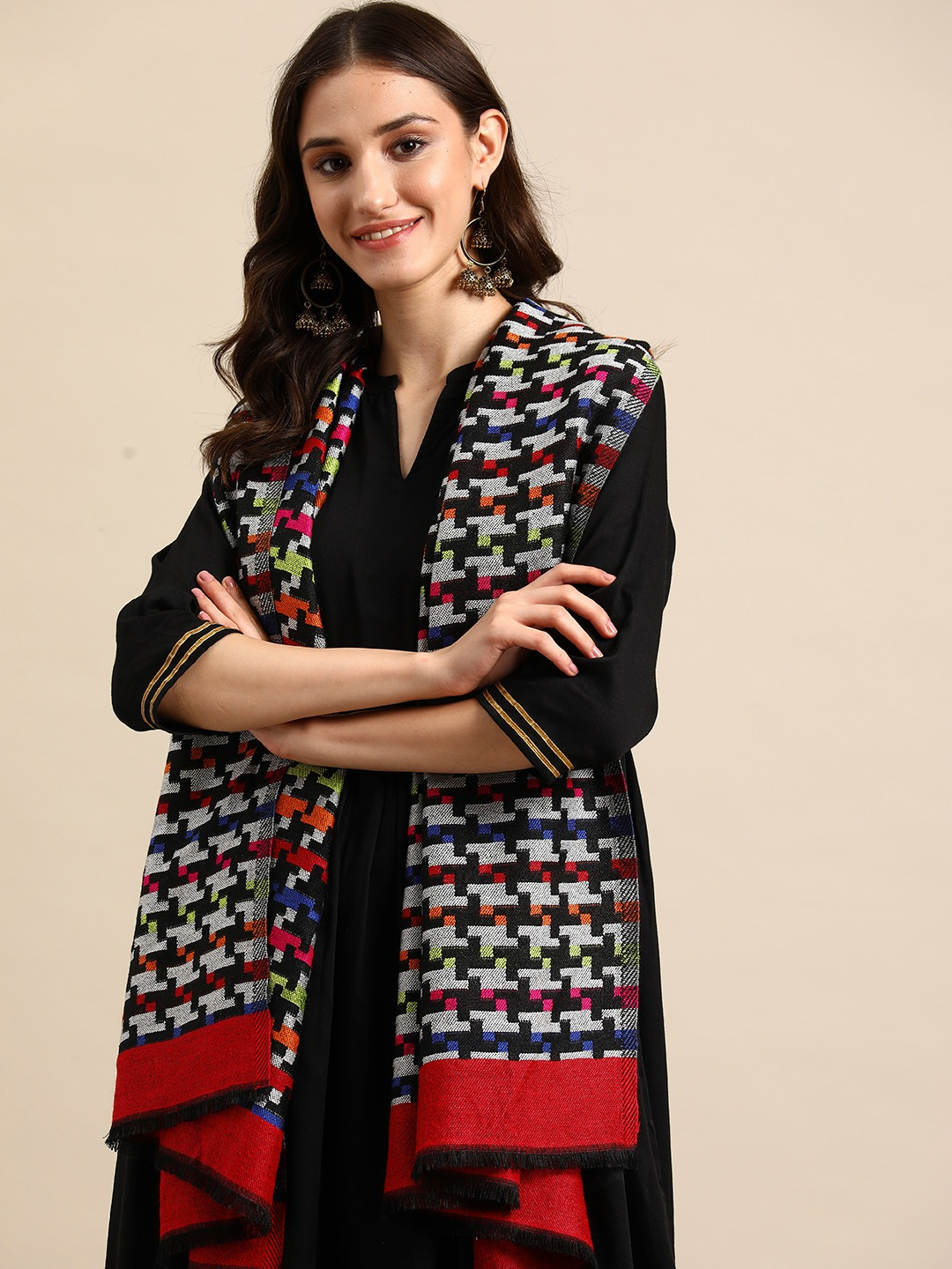 Women Geometric Woven Design Acrylic Stole