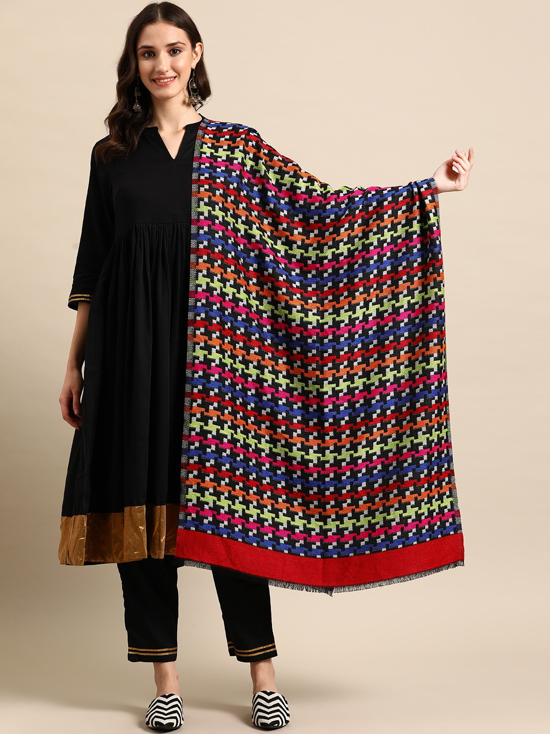 Women Geometric Woven Design Acrylic Stole