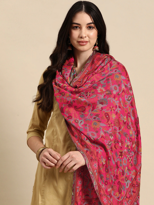 Women Floral Woven Design Kashmiri Kaani Stole