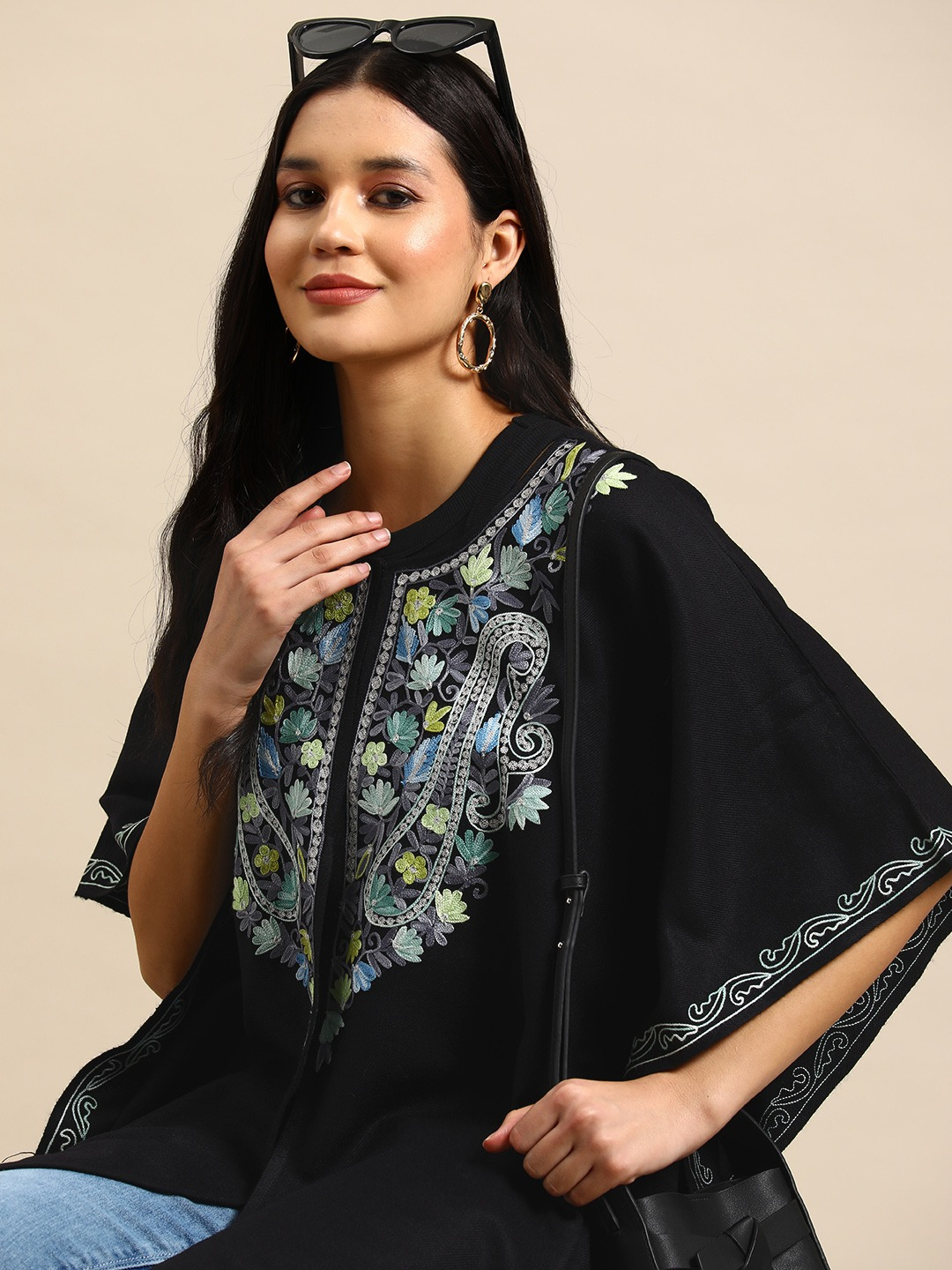 Women Floral Embroidered Acrylic Fusion Pheran - Signet Scarves