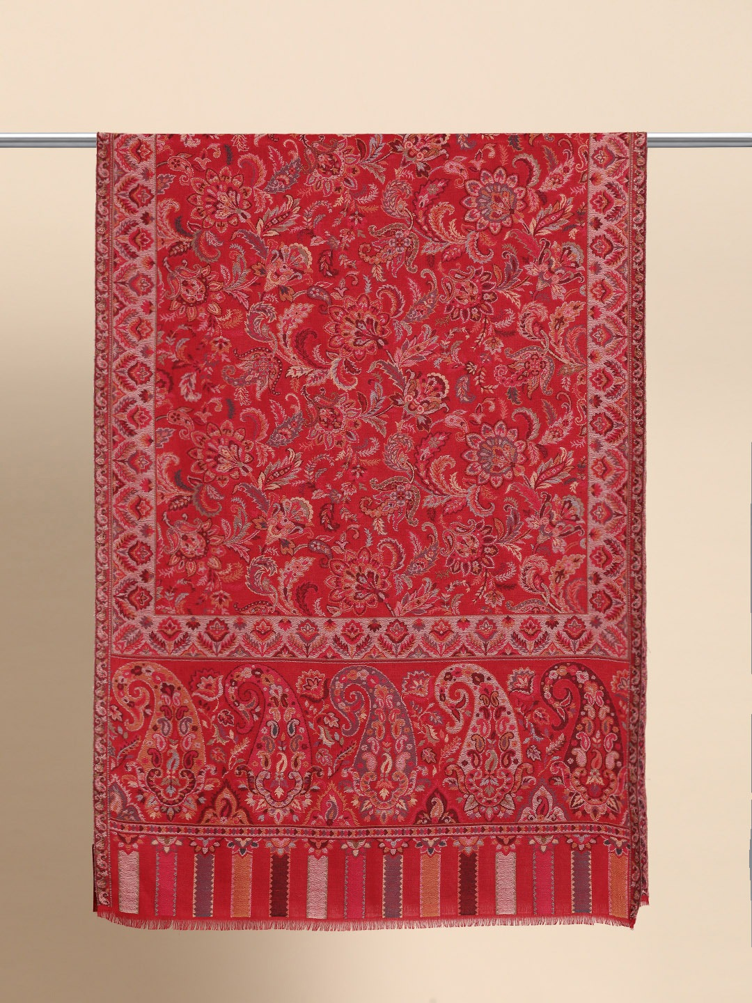 Women Red  Woven Design Kashmiri Kaani Stole