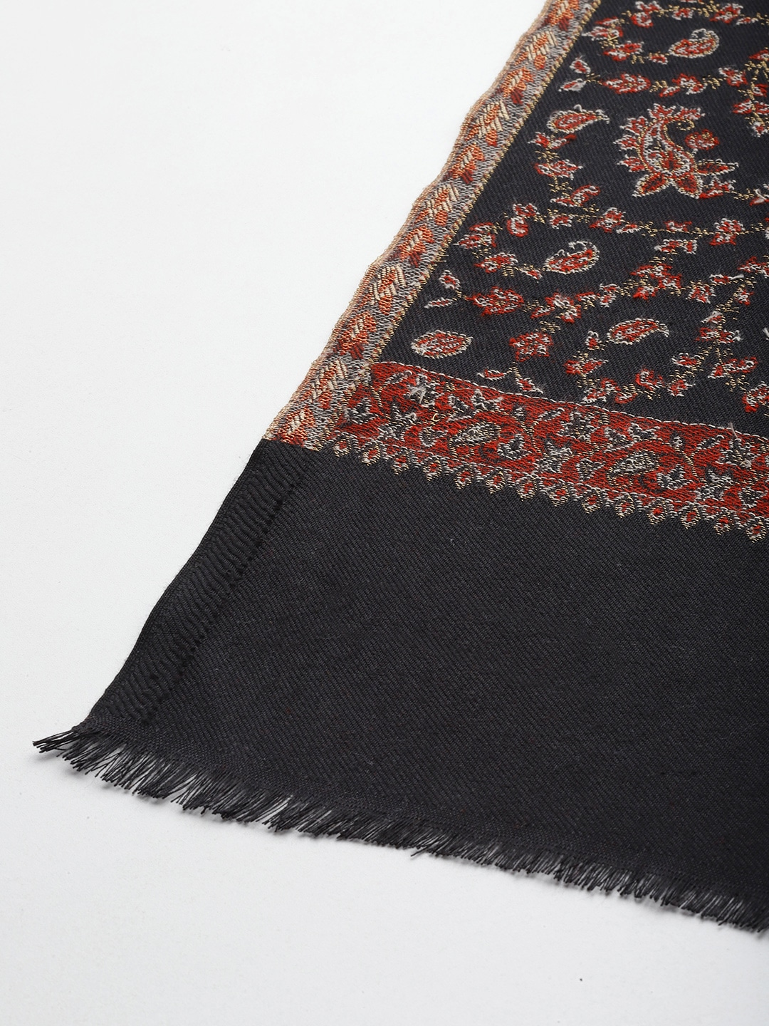 Women Black Ethnic Motifs Woven Design Fancy Shawl