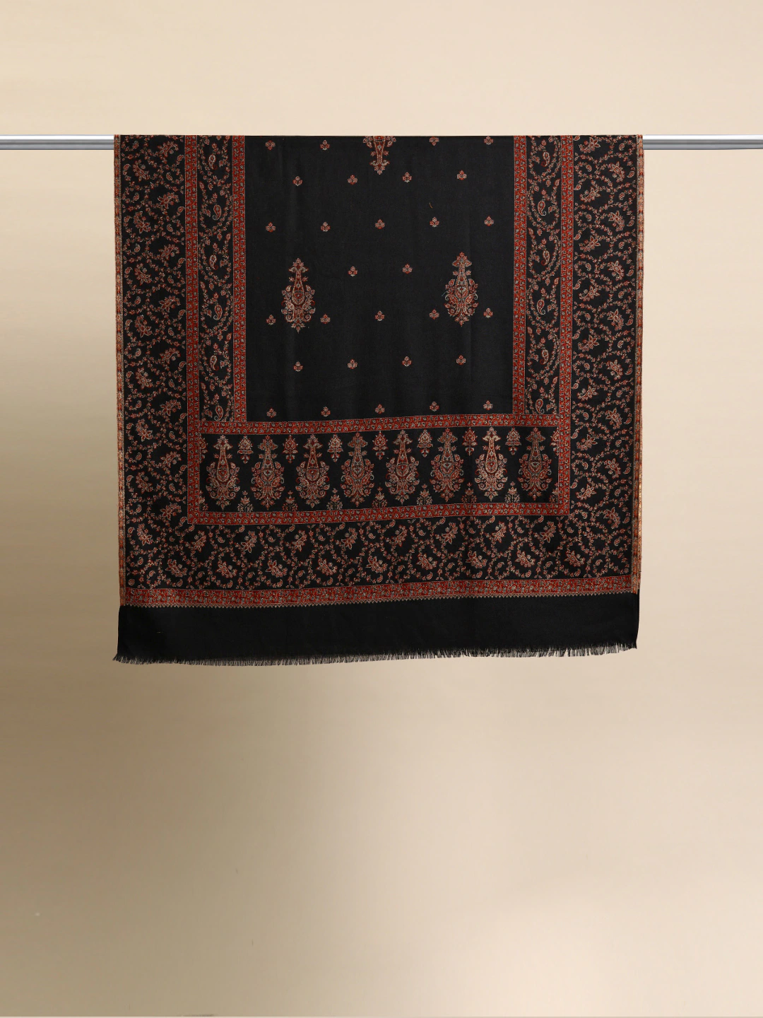 Women Black Ethnic Motifs Woven Design Fancy Shawl