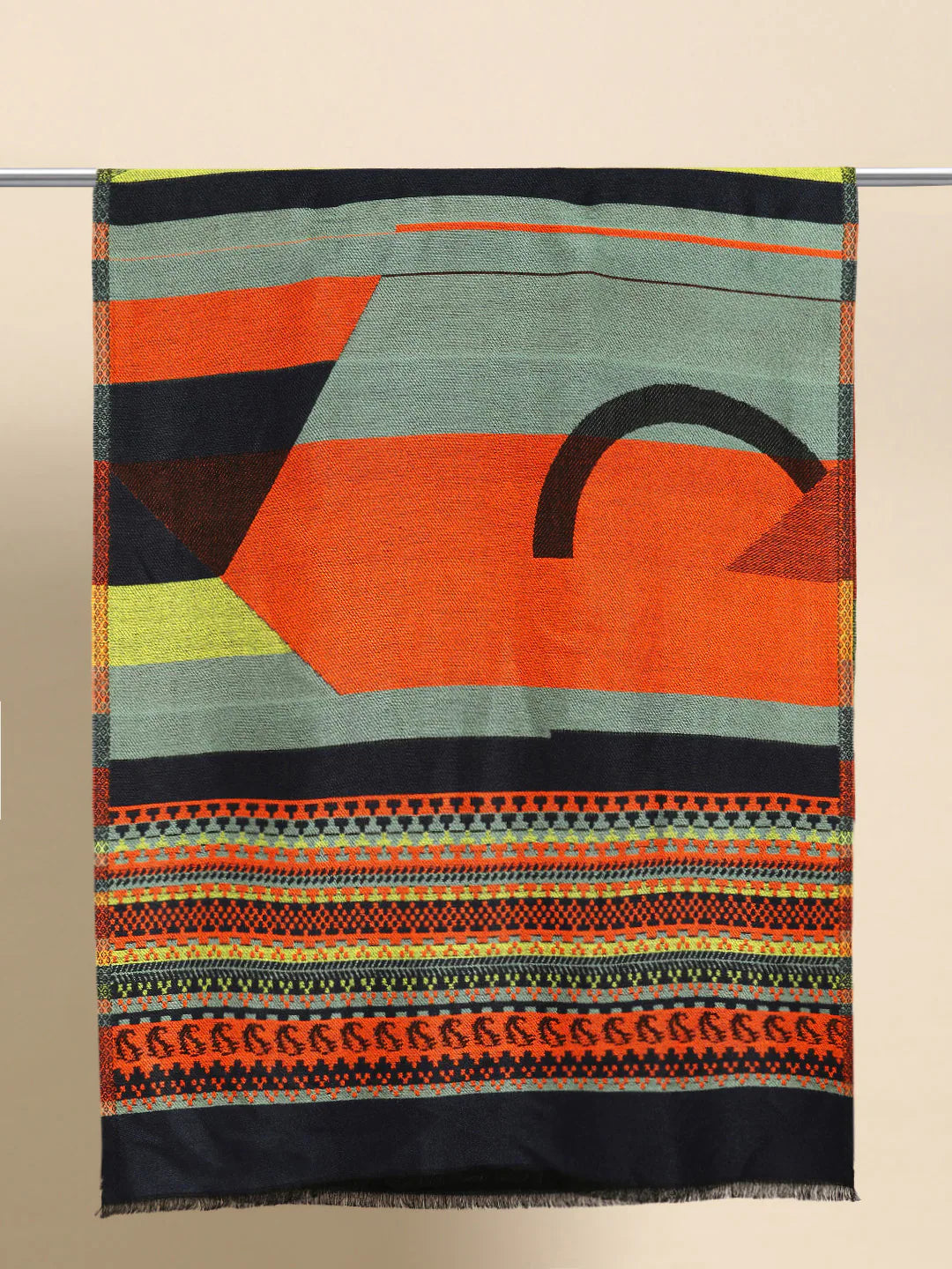 Multicoloured Woven Design Geometric Stole