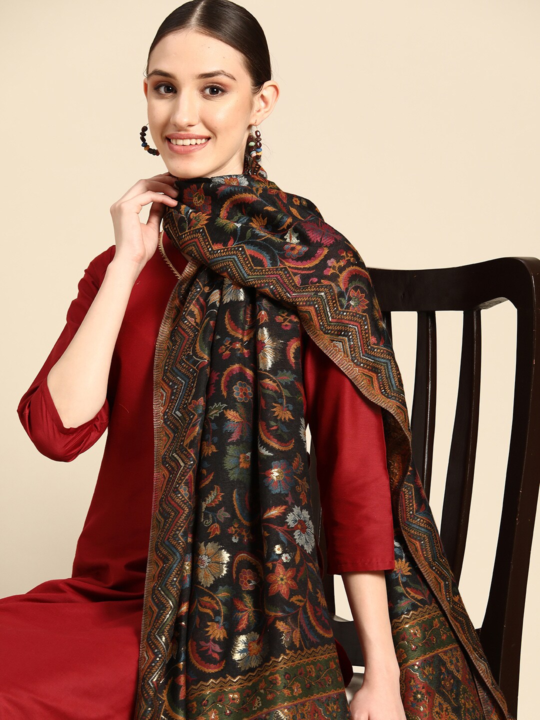 Women Black Silken Dupatta