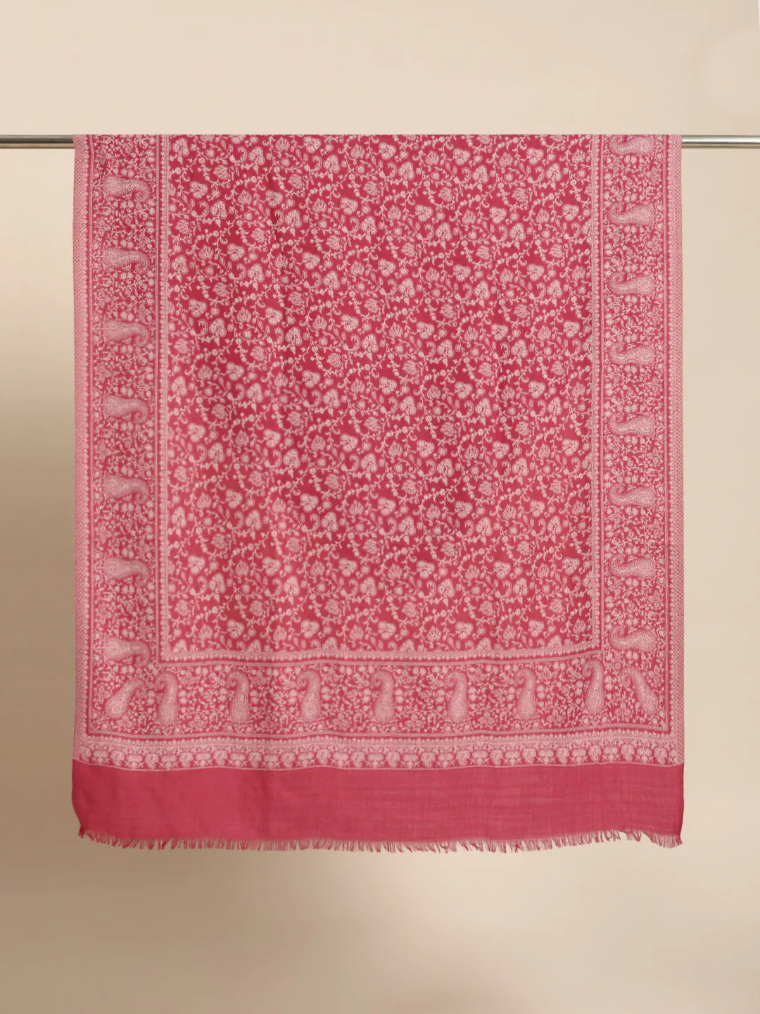 Women Pink Kashmiri Woven Embroidery Design Shawl