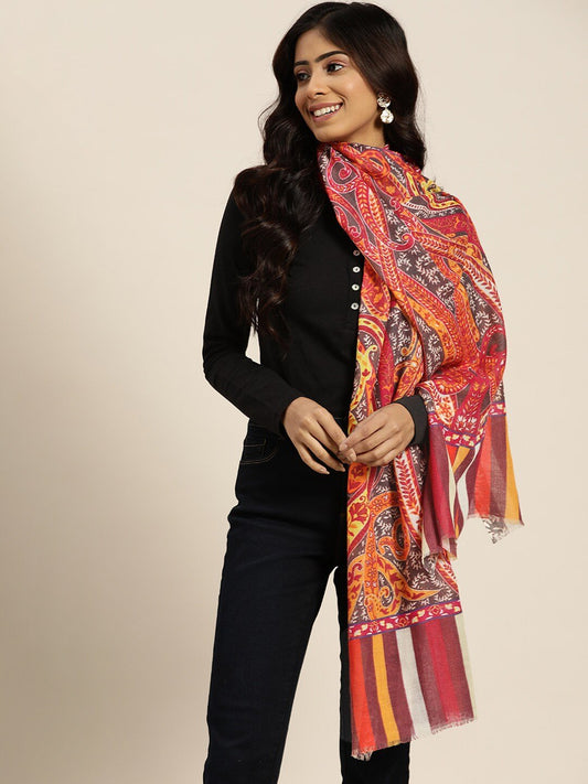 Women Multicoloured Printed Woolen Stole - Signet Scarves