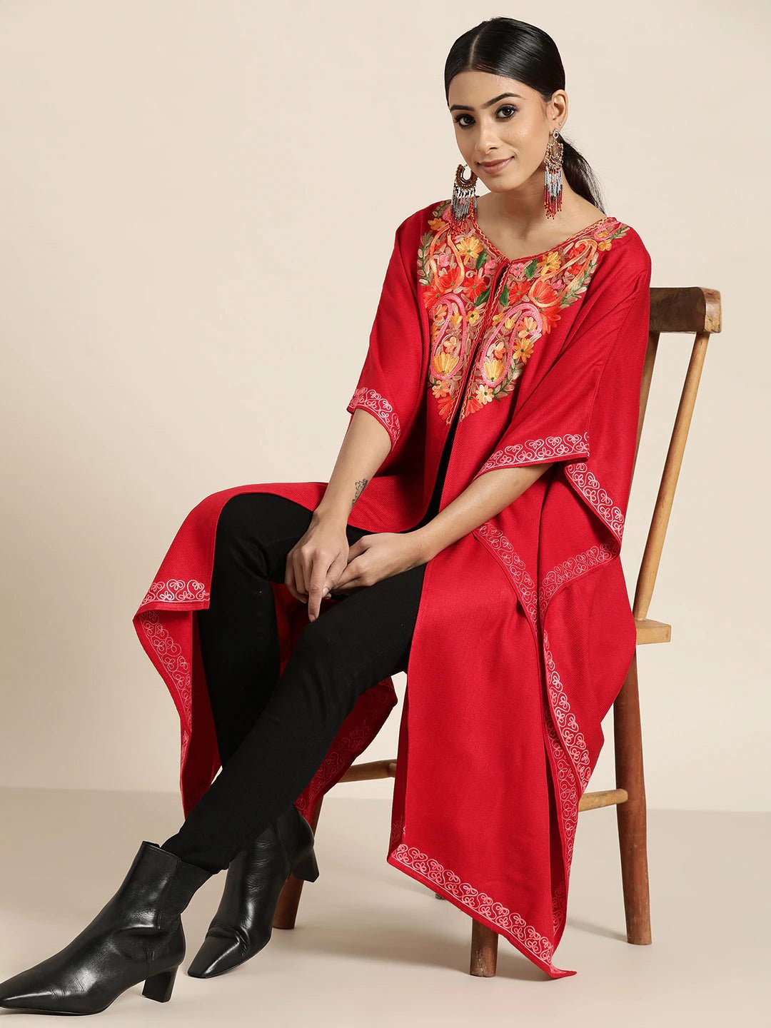 Women Red & Yellow Floral Kaftan Kurta - Signet Scarves