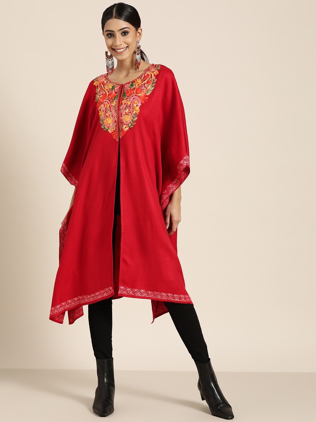 Women Red & Yellow Floral Kaftan Kurta - Signet Scarves