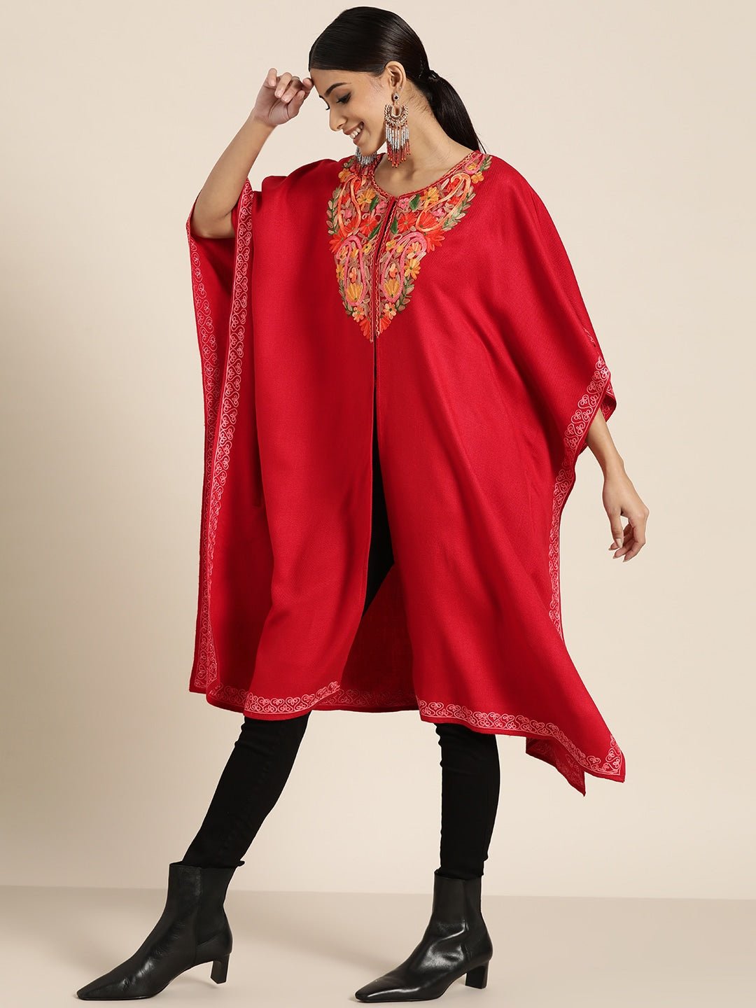 Women Red & Yellow Floral Kaftan Kurta - Signet Scarves